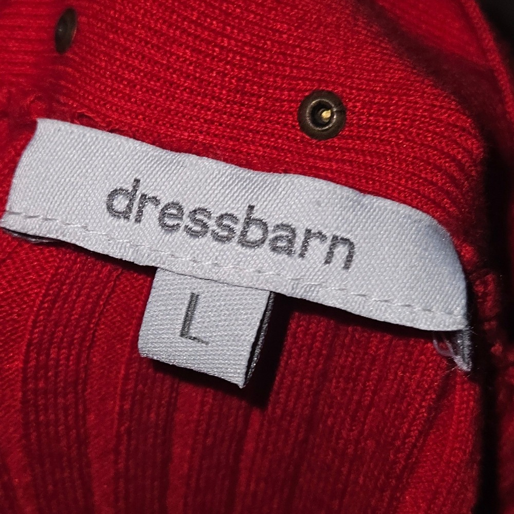 Dressbarn Red Studded Ribbed Knit‎ Long Sleeve Belted Top Blouse - Picture 4 of 5